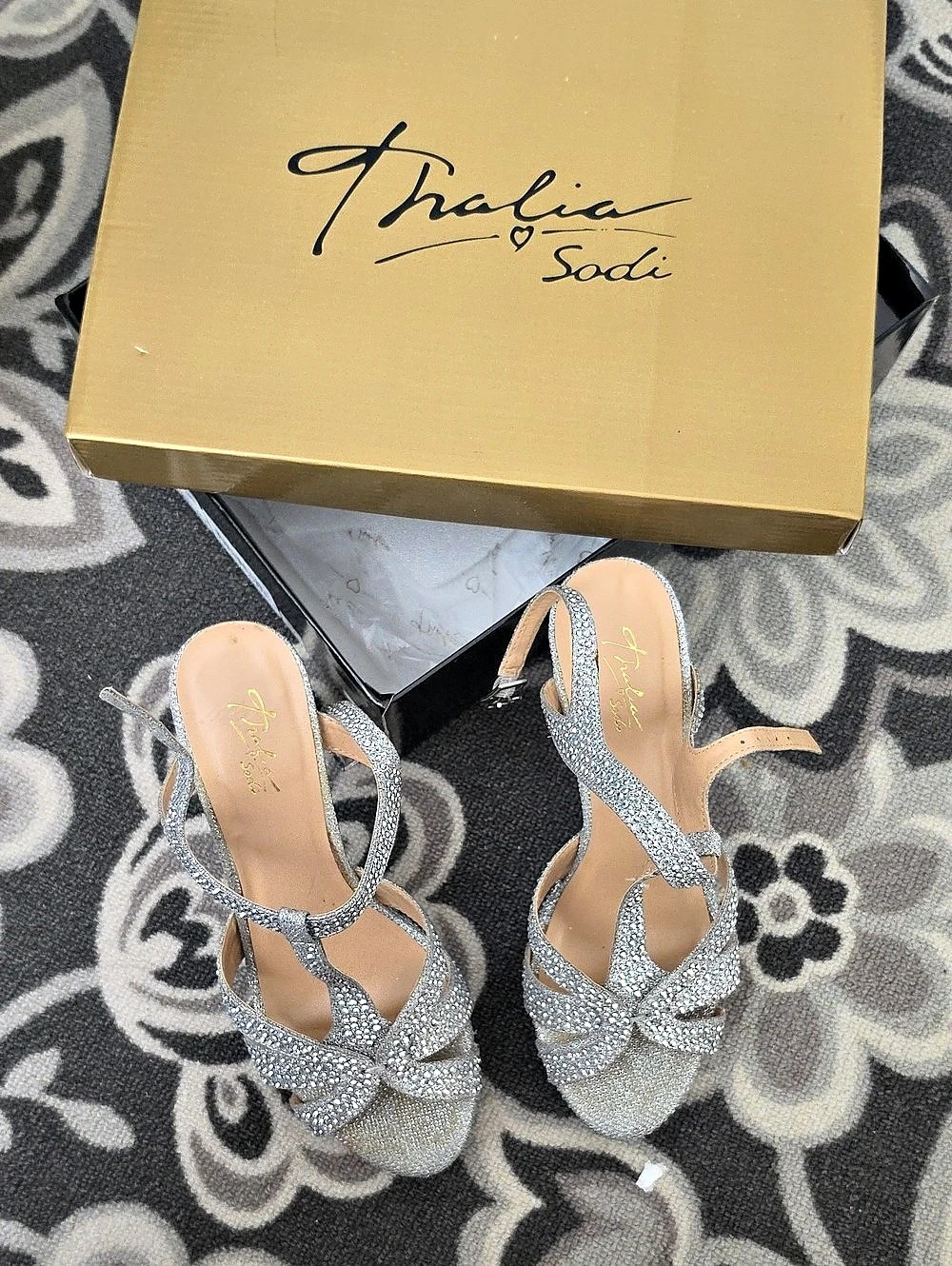 Thalia Sodi Grace Silver Rhinestone Heels